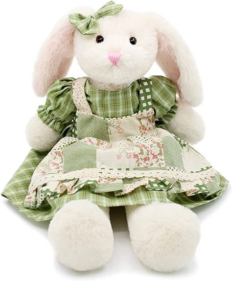 Amazon.com: Oitscute Small Soft Stuffed Animal Bunny Rabbit Plush Toy for Baby Girls 15inch (White Rabbit Wearing Green Plaid Dress): Toys & Games Green Plaid Dress, Vintage Pink Dress, Rabbit Plush Toy, Easter Bunny Plush, Soft Stuffed Animals, Teddy Bear Stuffed Animal, Pink Rabbit, Kids Gift Guide