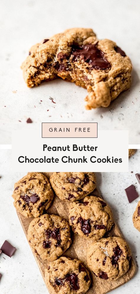 Decadent grain free healthy peanut butter chocolate chunk cookies made in one bowl in under 30 minutes. These incredible dairy free and gluten free peanut butter cookies are packed with healthy fats from natural peanut butter, made with almond flour and coconut flour, and are the perfect treat for kids and adults! #peanutbutter #peanutbuttercookies #healthypeanutbuttercookies Peanut Butter Twix, Grain Free Cookies, Healthy Peanut Butter Cookies, Gluten Free Peanut Butter Cookies, Almond Flour Cookies, Peanut Butter Cookie Dough, Gluten Free Peanut Butter, Peanut Butter Chocolate Chip Cookies, Chocolate Peanut Butter Cookies