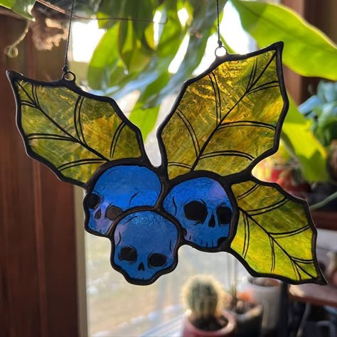 Goth Stained Glass Patterns, Witchy Stained Glass Patterns, Stained Glass Skull, Konosuba Wallpaper, Halloween Facts, Glass Window Art, Stained Glass Decor, Goth Home Decor, Dark Home