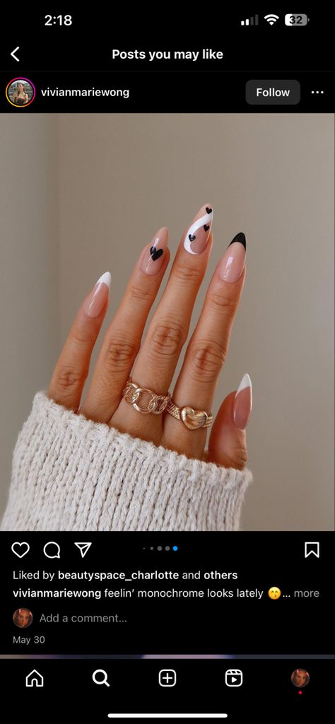 #black #white #hearts #nails White Hearts Nails, Black And White Heart Nails, White Nails With Hearts, White Heart Nails, Nails With Hearts, Hearts Nails, Nails With Black, Black White Nails, Engagement Nails