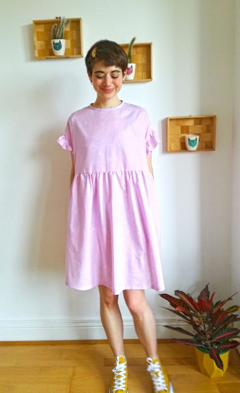 Babydoll Dress Pattern Free, Babydoll Dress Sewing Pattern, Babydoll Dress Pattern, Smock Dress Pattern, Garment Sewing, Plum Dress, Dress Patterns Free, Bias Tape, Dress Sewing Pattern