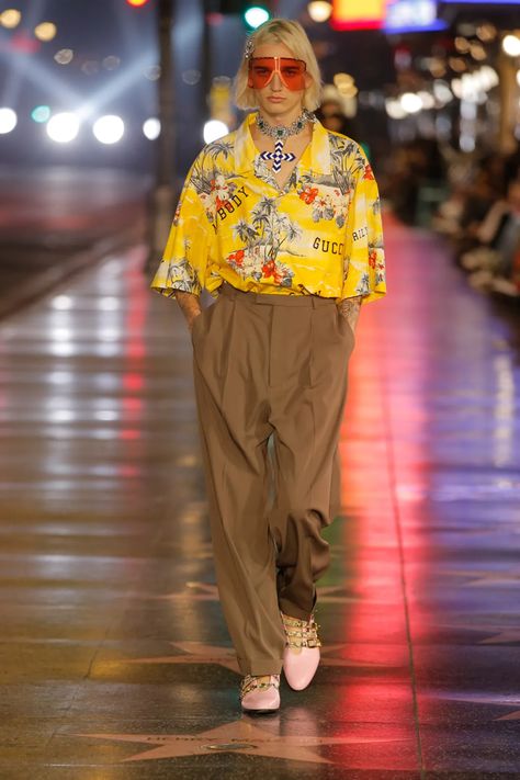 Gucci Spring 2022 Ready-to-Wear Fashion Show | Vogue Love Parade, Calico Dress, Macaulay Culkin, Gucci Spring, Chinese Theatre, Hollywood Boulevard, Male Fashion Trends, Alessandro Michele, Knit Leggings