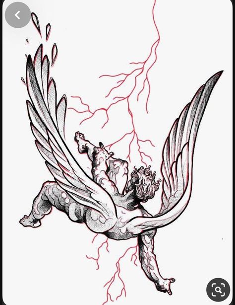 Icarus Tattoo Stencil, Icarus Back Tattoo, Icarus Falling Tattoo, Red Tattoo Men, Falling Angel Tattoo, Angle Tattoo For Men, Icarus Tattoo, Fallen Angel Tattoo, Tattoos Forearm