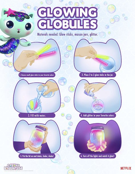 Find out how to make glowing globules from Gabby's Dollhouse with this fun and easy glow in the dark craft idea! Sprinkle Party, Fun Adventures, Doll House Crafts, Cat Birthday Party, 6th Birthday Parties, Cat Party, Third Birthday, Cat Birthday, 4th Birthday Parties