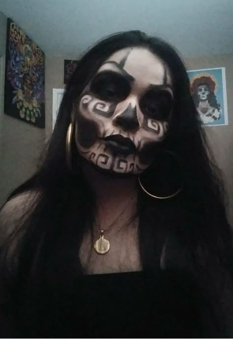 Mayan Makeup, Aztec Face Paint, Skull Face Paint, Creepy Halloween Makeup, Cool Halloween Makeup, Amazing Halloween Makeup, Halloween Makeup Inspiration, Scary Makeup, Skull Makeup