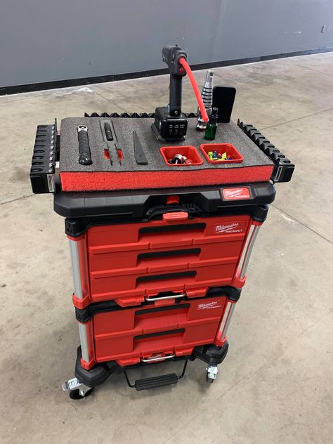 Power Tool Cart, Milwaukee Packout Garage, Harbor Freight Tool Cart, Milwaukee Tool Box Ideas, Us General Tool Cart Mods, Mechanics Tool Cart, Mobile Air Compressor Cart, Dewalt Rolling Tool Chest, Custom Tool Boxes