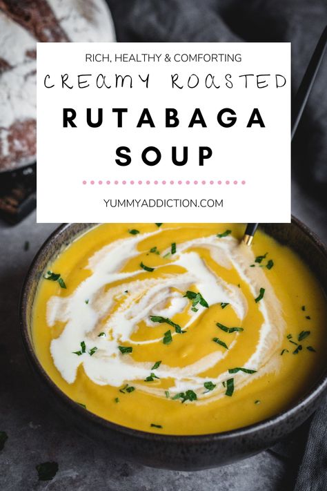 Creamy Roasted Rutabaga Soup Rutabaga Recipes Soups, Rutabaga Soup Recipes, Rootabaga Recipes, No Meat Soup, Rutabaga Soup, Meat Soup Recipes, Rutabaga Recipes, Roasted Rutabaga, Turnip Soup