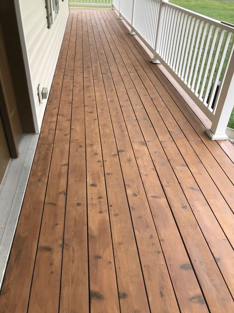 Wood Deck Colors, Outdoor Wood Stain, Outside House Decor, Light Stained Wood, Deck Stain Colors, Rustic Front Porch, Tan House, Cedar Stain, Porch Wood