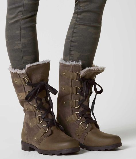 Sorel Emelie™ Boot - Women's Shoes in Major Black | Buckle Sorel Waterproof Boots, Tall Lace Up Boots, Tall Winter Boots, Womens Duck Boots, Leather Snow Boots, Waterproof Leather Boots, Waterproof Snow Boots, Sorel Boots, Waterproof Winter Boots