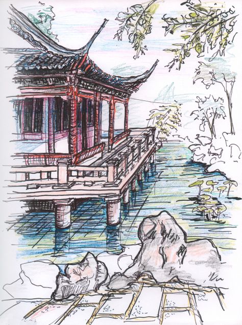 china-shanghai sketch Chinese Sketch Drawing, China Town Drawing, Shanghai Drawing, Chinese Sketch, Asian Sketch, China Drawing, Chinese Temples, Town Drawing, Chinese Drawings