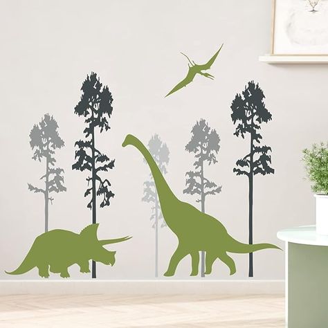 Amazon.com: Giant Green Dinosaur Wall Decals Jungle Black Tree Wall Stickers DIY Removable Big Pin Trees Dinosaurs Nature Forest Wall Art Decor for Kids Teens Bedroom Living Room Nursery Playroom Decoration DT-67 : Baby Playroom Decoration, Teens Bedroom, Dinosaur Wall Decals, Living Room Nursery, Green Dinosaur, Giant Tree, Diy Arrangements, Nursery Playroom, Dinosaur Wall