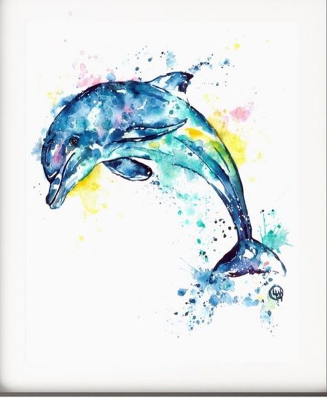 Watercolor Sea Animals, Sealife Watercolor, Dolphin Watercolor, Dolphin Painting, Sea Creatures Art, Watercolor Paintings Of Animals, Dolphin Art, Jellyfish Art, Surfboard Art