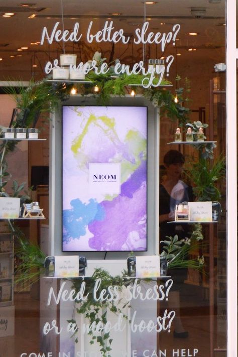 Digital window signage with high brightness display screen Digital Window Display Screens, Spa Window Display Ideas, Spa Window Display, Digital Window Display, Digital Display Board, Signage Light, Holistic Center, Retail Ideas, Window Signage