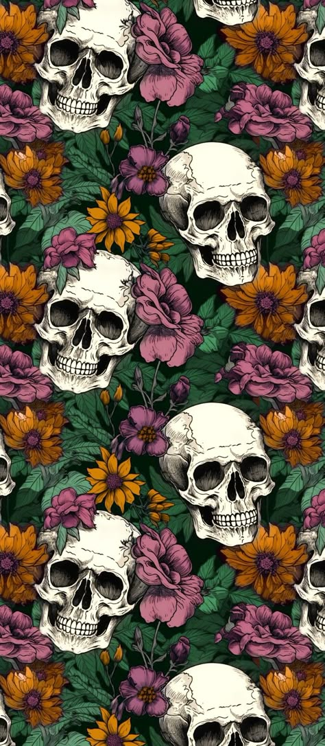 Skull Wallpaper Girly Skull Wallpapers, Sugar Skull Wallpaper Iphone, Floral Skull Wallpaper, Edgy Phone Wallpaper, Pink Skull Wallpaper, Alternative Wallpaper, Wall Stamp, Skull Prints, Skull Wallpaper Iphone