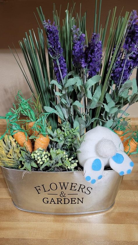 Bunny Flower Pot, Easy Cute Diy, Bunny Pot, Easter Wreath Diy Dollar Stores, Decor For Easter, Diy Bunny, Easter Flower Arrangements, Easter Wreath Diy, Easter Craft Decorations