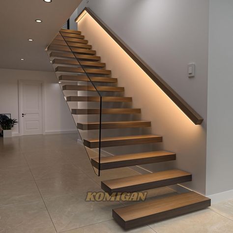 KOMIGAN Motion Sensor with Daylight Sensor LED Stair Light Kit KMG-45, 16.4FT Warm White 3000K Cuttable LED Strip Light for Indoor Handrail Stair Lights - Amazon.com Led Stairs Light, Indoor Stair Lights, Indoor Handrail, Led Stairs, Basement Entry, Stair Lights Indoor, Led Stair Lights, Stair Lights, Stair Lighting