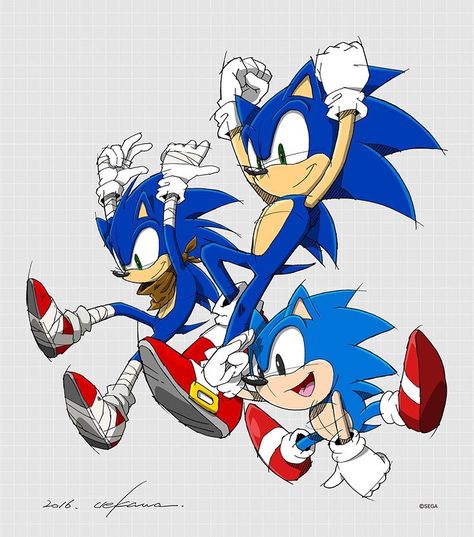 I really adore this new artwork. Yuji Uekawa Yuji Uekawa, The Gangs All Here, Japanese Art Style, Sonic Generations, Sonic Mania, Classic Sonic, Anniversary Art, Sonic Fan Characters, Sonic Franchise