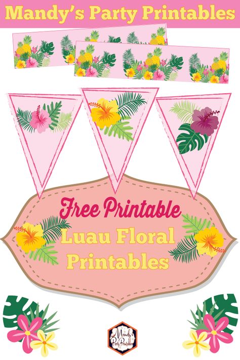 Summer Party Printables Collection | Tropical Party Printables Free, Free Luau Printables, Aloha Banner Printable Free, Hawaiian Printables Free, Hawaii Diy Decorations, Hawaii Printables, Diy Luau Decorations, Diy Luau, Pineapple Pool Party