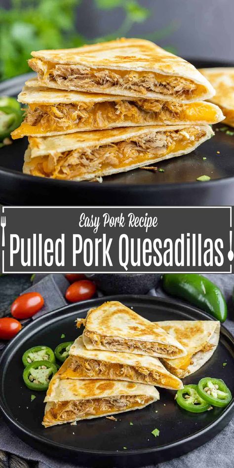 These Pulled Pork Quesadillas use tender, delicious pulled pork to make an easy weeknight dinner or a quick and delicious lunch! Made with slow cooker pulled pork quesadillas are not only delicious but only take about 15 minutes to make! You can also make Instant Pot pulled pork or purchase pulled pork at the grocery store. Pulled Pork Quesadilla Recipes, Pork Quesadilla Recipes, Pulled Pork Quesadillas, Pork Quesadillas, Pork Quesadilla, Pulled Pork Quesadilla, Instant Pot Pulled Pork, Pulled Pork Tacos, Leftover Pork