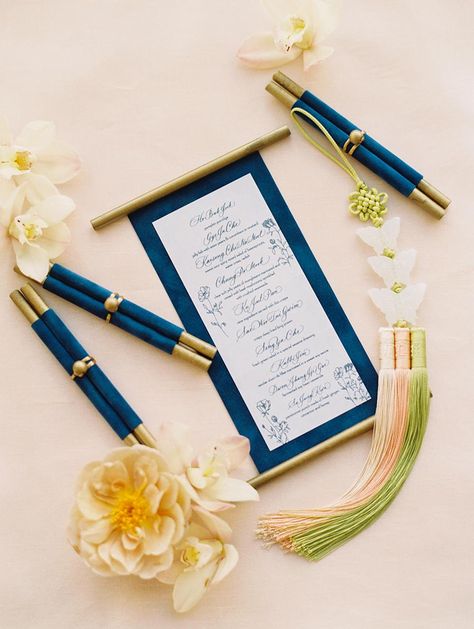 Korean Wedding Traditions, Korean Traditional Wedding, Nikkah Nama, Original Wedding Invitations, Wedding Invitations Traditional, Wedding Korean, Chinese Wedding Invitation, Scroll Wedding Invitations, Botanical Garden Wedding Invitations