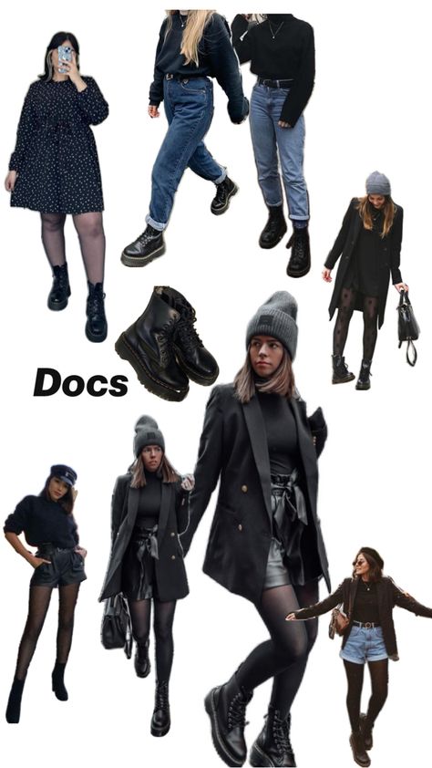 Doc Marten Boots Doc Martin Skirt Outfit Winter, Curvy Dr Martens Outfit, Dr Martens With Socks, Docs Platform Outfit, Docs Chelsea Boots Outfit, Dr Martens Outfit Winter Casual, Feminine Doc Marten Outfits, Girly Doc Martens Outfit, Doc Martens Leona Outfit