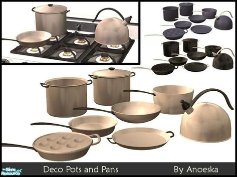 AnoeskaB's Deco Pots and Pans Sims 4 Cc Pots And Pans, Clutter Kitchen, Tiny Lamp, Luxury Office Chairs, Sims 4 Kitchen, Kitchen Clutter, The Sims 4 Packs, Kitchen Pot, Tiny Spaces