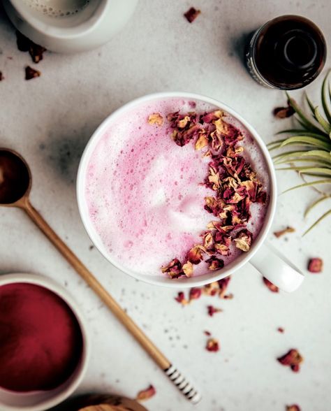 Beet Latte Recipe | Shilajit Drink | Lotus Blooming Herbs Moon Milk Recipe, Saved Pictures, Moon Milk, Photography Composition, Cocktail Photography, Food Stamps, Masala Chai, Pink Foods, Pink Tea