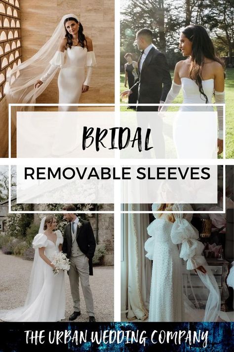 4 different brides wearing removable wedding dress sleeves Removable Long Sleeves Wedding Dress, How To Make Detachable Sleeves For Wedding Dress, Accessorizing Wedding Dress, Removable Sleeves For Wedding Dress, Adding Long Sleeves To Wedding Dress, Tulle Wedding Sleeves Detachable, Wedding Dress With Added Sleeves, Adding Sleeves To Strapless Wedding Dress, How To Add Sleeves To A Wedding Dress