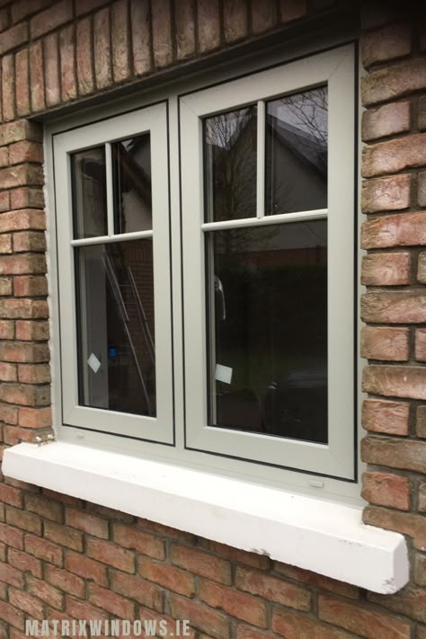 Agate Grey Windows With Render, Greige Windows Exterior, French Grey Windows Exterior, Pebble Grey Windows, Agate Grey Windows, Modern Windows Exterior, Flush Windows, Grey Stone House, Georgian Windows