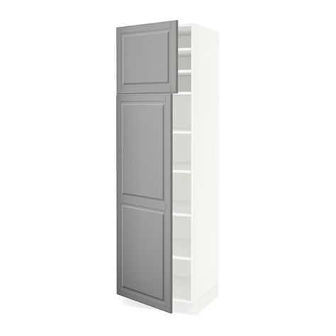 $437.00 :: SEKTION High cabinet with shelves & 2 doors - white, Bodbyn gray, 24x24x80 " - IKEA Ikea Laundry Room Cabinets, Bodbyn Grey, Ikea Pantry, Ikea Laundry Room, Ikea Sektion, Cabinet With Shelves, Broom Closet, High Cabinet, Laundry Room Cabinets