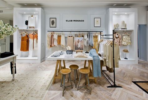 if you really know me, you know: I LOVE CLUB MONACO ANYTHING.. Fashion Shop Interior, Boutique Layout, Clothing Store Design, Retail Interior Design, Store Design Boutique, Visual Merchandising Displays, Store Layout, Boutique Decor, Store Interiors