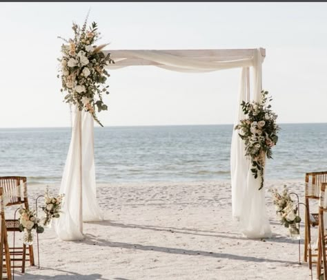 Beach Wedding Arbour, Floral Arch Beach Wedding, Beach Wedding Arch White Flowers, Beach Flower Arch Wedding, Ceremony Backdrop Beach, Beach Wedding Arbor Ideas, Wedding Arch Beach Ideas, Coastal Wedding Arbor, Modern Beach Ceremony