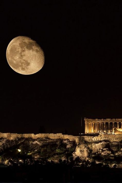 Parthenon Athens, Golden Moon, Shoot The Moon, Moon Pictures, Beautiful Moon, Acropolis, Athens Greece, Greek Islands, Oh The Places Youll Go