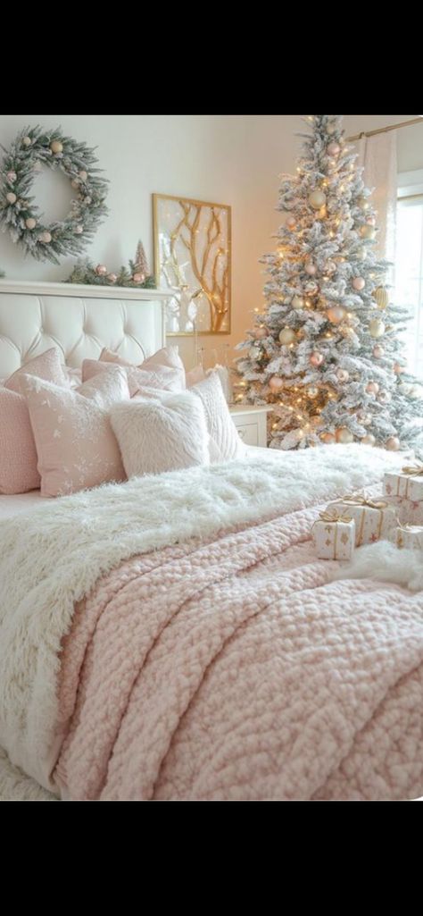 Christmas Feeling, Christmas Bedroom, Christmas Room Decor, Christmas Room, Baby Bedroom, Aesthetic Bedroom, Christmas Aesthetic, Winter White, Pink Christmas