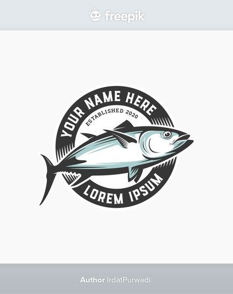 Circle badge fish logo design Premium Ve... | Premium Vector #Freepik #vector #logo #food #vintage #label Fish Logo Design Ideas, Fish Logo Design, Sushi Logo, Create A Business Logo, Fish Sketch, Shark Illustration, Fish Background, Food Vintage, Visiting Card Design