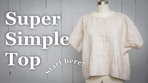 Sew Basic Top, Boxy Top Pattern Free, Free Boxy Top Sewing Pattern, Diy Boxy Top, Boxy Top Sewing Pattern, One Yard Tops To Sew, Simple Shirt Sewing Pattern, Simple Top Pattern Free Sewing, Simple Sewing Projects Clothes