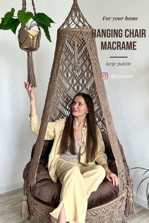 Macrame Hanging Chair Diy Tutorials, Macrame Chairs Diy, Diy Macrame Chair Hanging, Macrame Chair Patterns, Diy Hanging Chair How To Make, Macrame Hanging Chair Tutorial, Macrame Ideas Projects Tutorials, Macrame Rug Pattern, Macrame Hanging Chair Diy