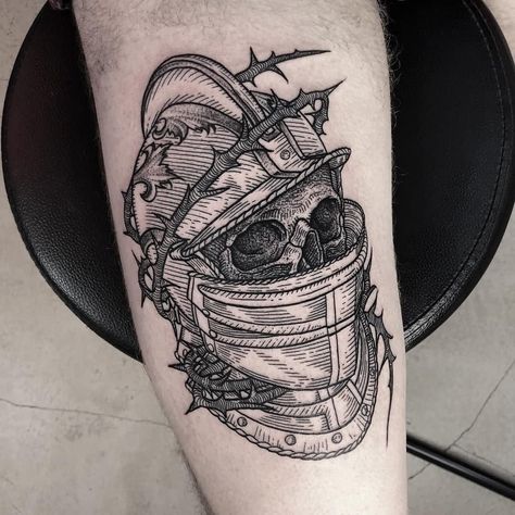 Medieval Tattoos, Logan Tattoo, Helm Tattoo, Woodcut Tattoo, Helmet Tattoo, Nice Tattoos, Engraving Tattoo, Medieval Tattoo, Knight Tattoo