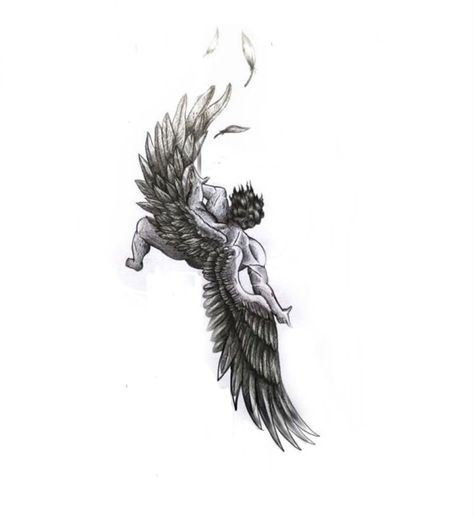 Tattoo Ideas Icarus, Falling Angel Tattoo Design, Icarus And Daedalus Tattoo, Greek Tattoos For Men Mythology, Falling Angles Tattoos, Falling Lucifer Tattoo, Fallen Icarus Tattoo, Fallen Angel Tattoo Men, Paradise Lost Tattoo