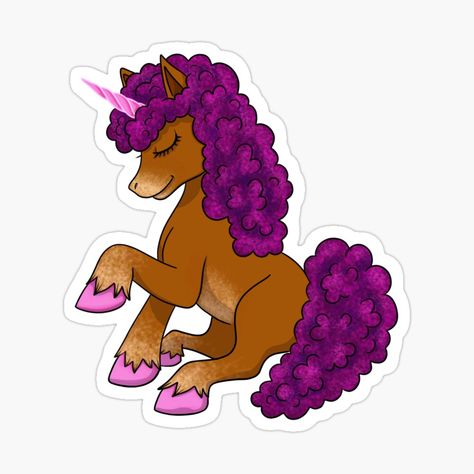 Get my art printed on awesome products. Support me at Redbubble #RBandME: https://www.redbubble.com/i/sticker/Black-Unicorn-Afro-Unicorn-Purple-Mane-by-kiraJ/156411833.JCQM3?asc=u Afro Unicorn, Unicorn Purple, Cartoon Unicorn, Black Unicorn, Black Cartoon, Shakira, Tattoo Ideas, Curly Hair Styles, Awesome Products