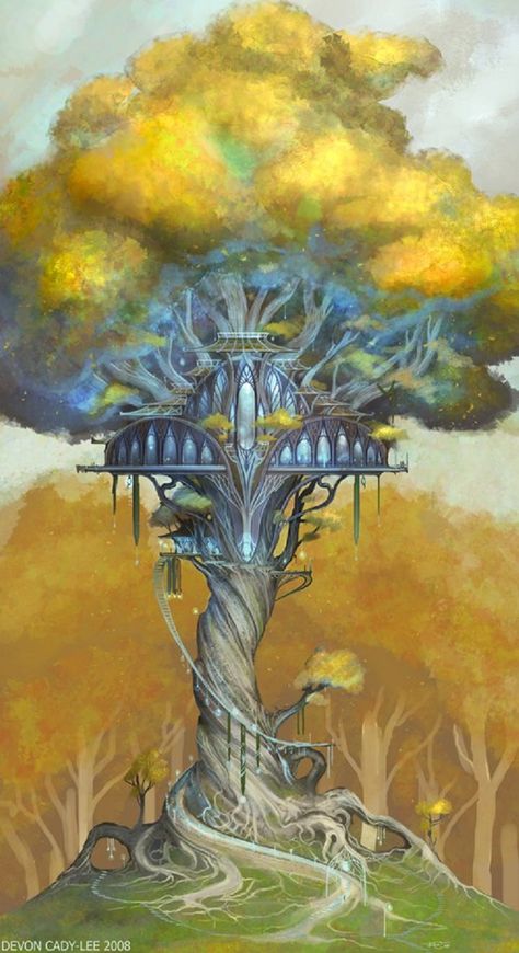 Elven Village, Fairy Tree Houses, Rpg Map, Fairy Tree, Chur, Fantasy City, Fantasy Setting, Fantasy Places, Fantasy Art Landscapes