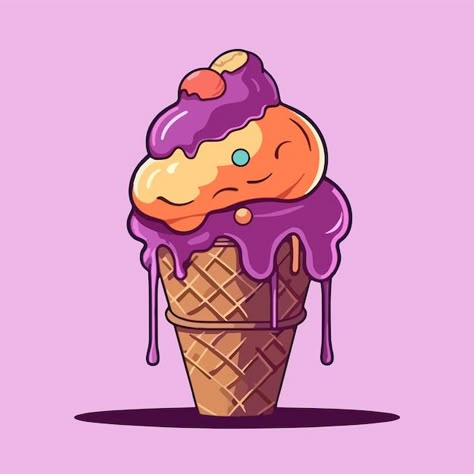 Premium Vector | Vector cartoon icon illustration of an ice cream with a flat design for sweet and cold food Ice Cream Vector Illustration, Vector Ice Cream, Flat Food Illustration, Ice Cream Doodle Art, Ice Cream Design Ideas, Gelato Illustration, Pizza Mural, Logo Korea, Ice Cream Icon