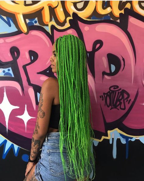 Neon Green Box Braids, Box Braids Green, Green Box Braids, Braids Green, Black Lady, Green Box, Black Hairstyles, Green Hair, Protective Hairstyles