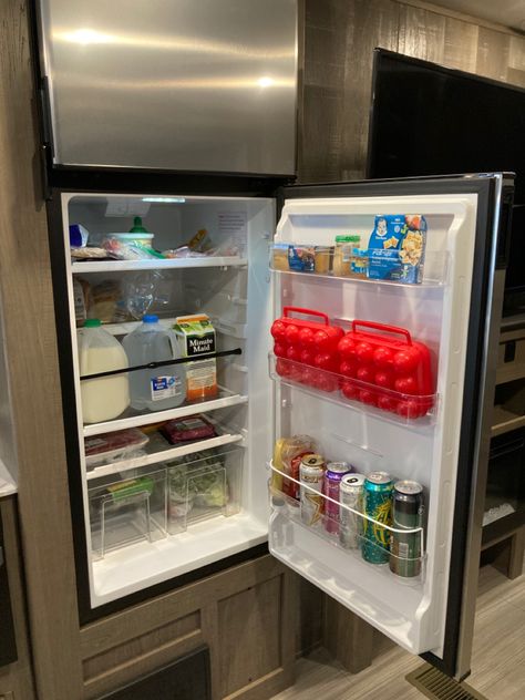 Rv Fridge Organization, Rv Fridge, Trailer Camping, Travel Trailer Camping, Be Dangerous, Fridge Organization, Camper Ideas, Laundry Hacks, Off Grid Living