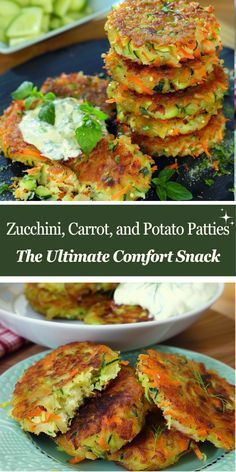 Craving something crunchy? Try our irresistible zucchini, carrot, and potato patties – perfect for snacking, lunch, or dinner! 🌈🍔 #CrispyCravings #VeggieLove #DeliciousBites #QuickAndEasy #HealthyOptions Zucchini Carrot Potato Patties, Vegetable Patty, Veggie Patties Recipe, Breakfast Fritters, Vegan Potato Cakes, Zucchini Patties Recipes, Zucchini Dishes, Veggie Pancakes, Veggie Cakes