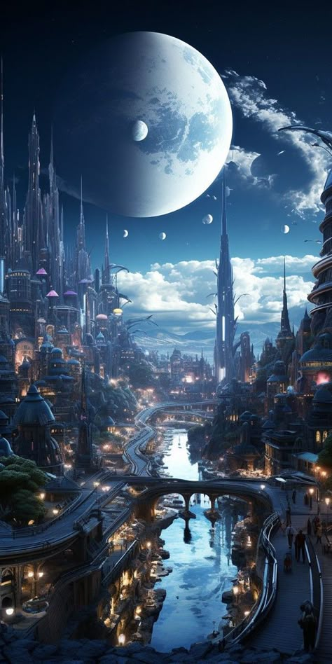 High Fantasy Art, Stranger Than Fiction, Saying No, Fantasy City, Fantasy Castle, Fantasy Places, Futuristic City, Cool Wallpapers Art, Fantasy Art Landscapes