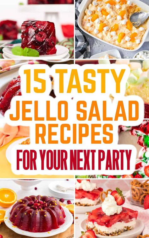 Hosting a party? These 15 Jello salad recipes are guaranteed to be a hit! From retro classics to unique flavors, these vibrant and easy-to-make dishes will wow your guests. Perfect for any celebration! Jello Salad Recipes Easy, Jello Salad Thanksgiving, Best Jello Salad Recipes, Molded Salad Recipes, Cranberry Jello Salad With Cream Cheese Topping, Holiday Jello Recipes, Jello Fruit Salad Recipes Easy, Retro Jello Salad Recipes, Congealed Salad Recipes Thanksgiving