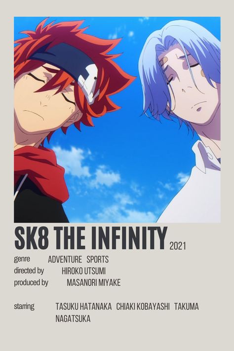 minimalist show poster #sk8theinfinity #minimalistshowposter Sk8 Minimalist Poster, Sk8 The Infinity Characters Names, Given Minimalist Poster, Polaroid Poster Anime, Anime Cards Aesthetic, Anime Show Posters, Anime Info Cards, Anime Poster Ideas, Given Anime Poster