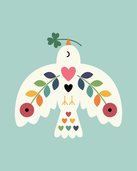 Luck Peace Love - Sending you a little luck, some peace and a lot of love : ) Asian Folk Art, Love And Peace Art, Luck Illustration, Folk Art Animals, Bird Doodle, Peace Illustration, Love And Peace, Peace Art, Arte Inspo