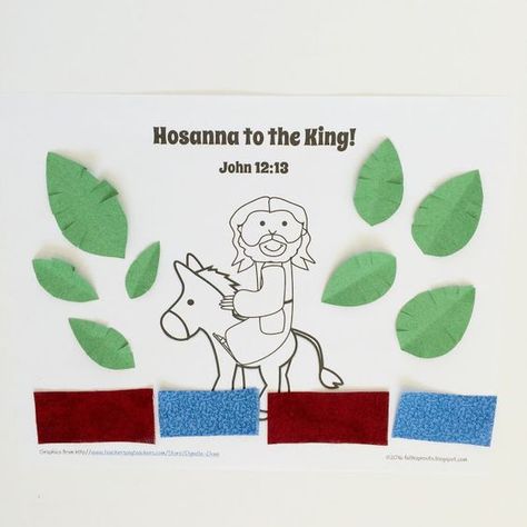 Create a fun Palm Sunday craft for preschoolers. Glue palm leaves and cloth pieces to this printable as a collage. Hosanna to the King! Palm Sunday Craft, Palm Sunday Activities, King Palm, Cloth Pieces, Toddler Sunday School, Palm Sunday Crafts, Easter Sunday School, Craft For Preschoolers, Sunday Activities